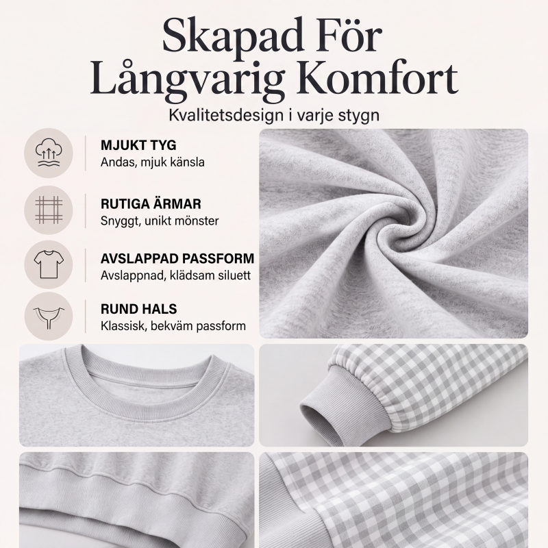 Damig löst rutig topp med rundhals och lappteknik
