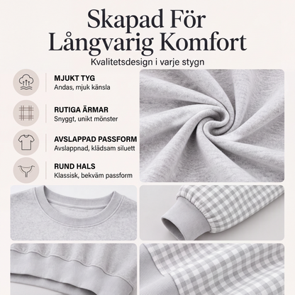 Damig löst rutig topp med rundhals och lappteknik