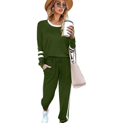2-delad Crewneck Color-Block Sweatsuit för kvinnor