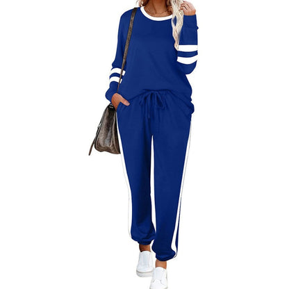 2-delad Crewneck Color-Block Sweatsuit för kvinnor
