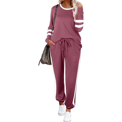 2-delad Crewneck Color-Block Sweatsuit för kvinnor