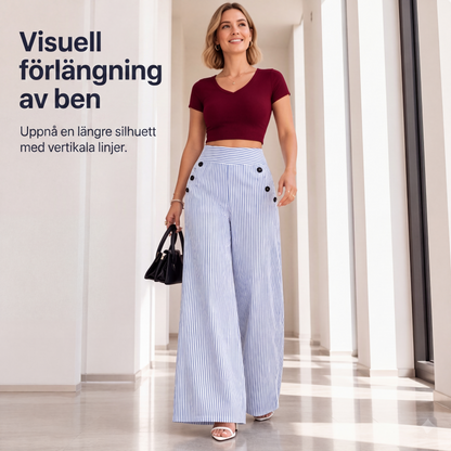 Högmidjade randiga vida byxor
