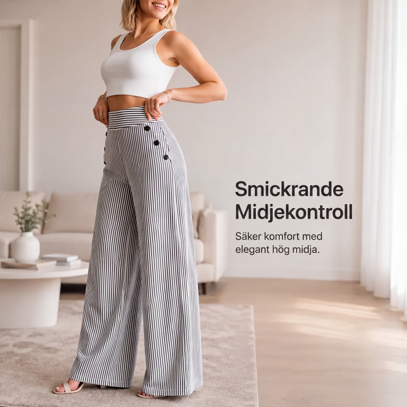 Högmidjade randiga vida byxor