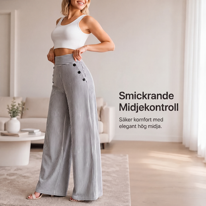 Högmidjade randiga vida byxor