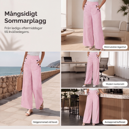 Högmidjade randiga vida byxor