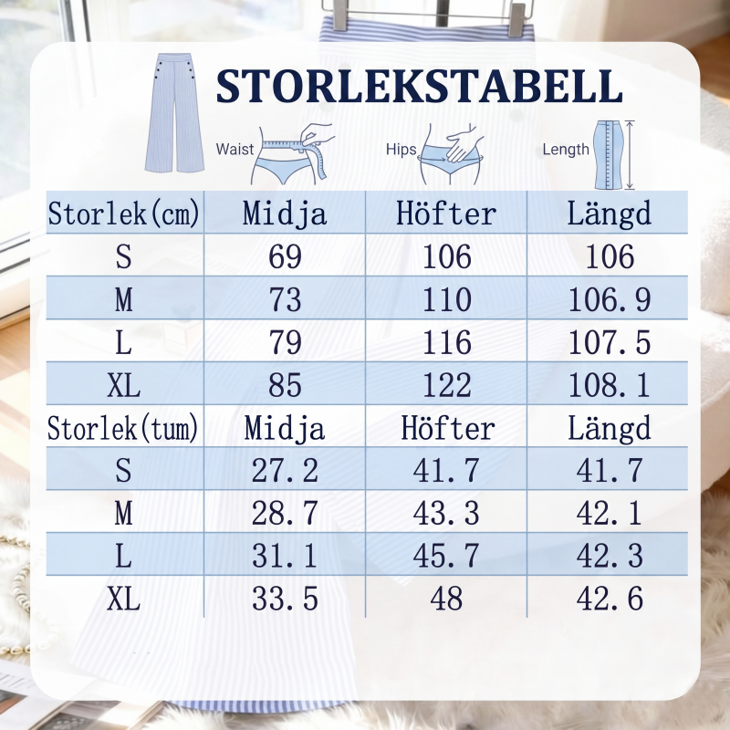 Högmidjade randiga vida byxor
