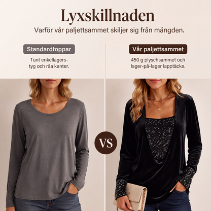 Damernas eleganta långärmade topp med paljettapplikationer