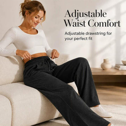 👖Casualbyxor för damer med vida ben och elastisk midja med dragsko