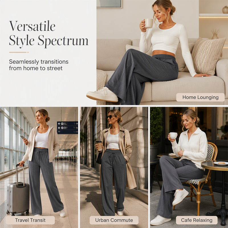 👖Casualbyxor för damer med vida ben och elastisk midja med dragsko