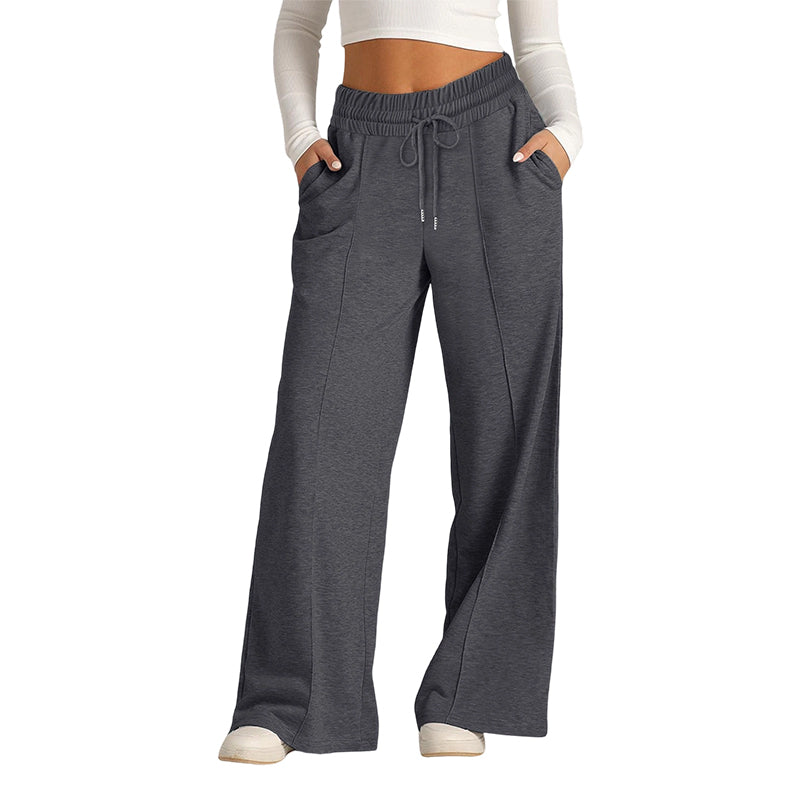 👖Casualbyxor för damer med vida ben och elastisk midja med dragsko