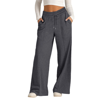 👖Casualbyxor för damer med vida ben och elastisk midja med dragsko