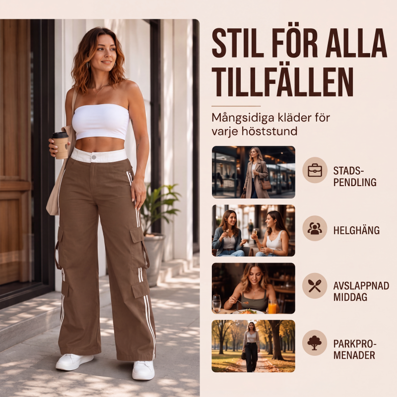 👖 Raka cargobyxor för dam med sidostreck