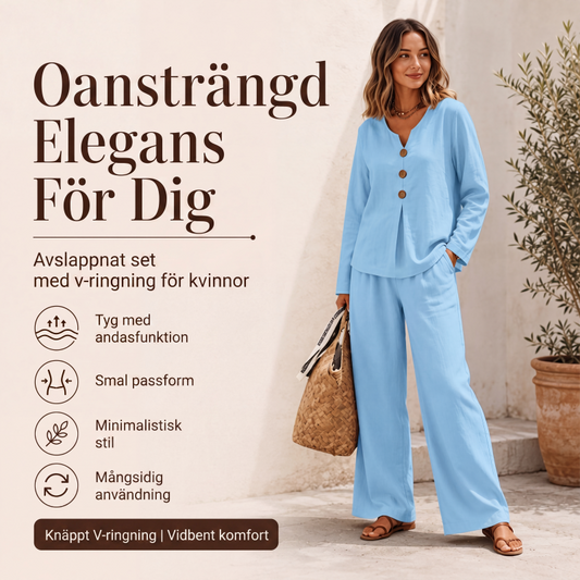 💃 Set med långärmad damtröja med V-ringning och byxor med vida ben