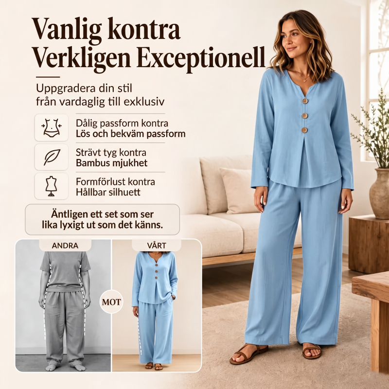 💃 Set med långärmad damtröja med V-ringning och byxor med vida ben