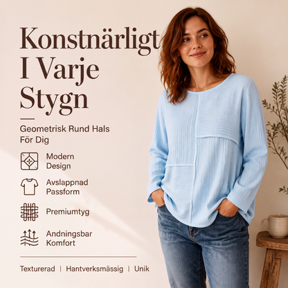 👕Damtopp med rundhals och texturerad patchwork🎉