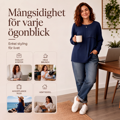 👕Damtopp med rundhals och texturerad patchwork🎉