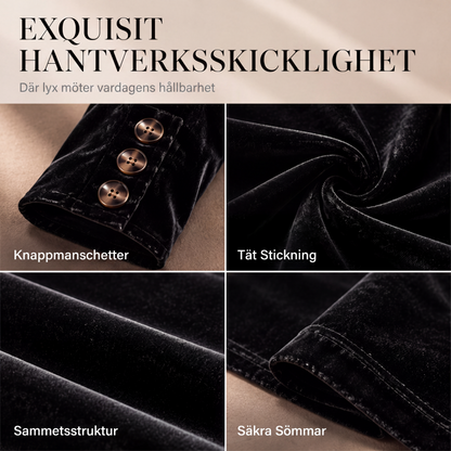 Damtopp i sammet med V-ringning och långa ärmar