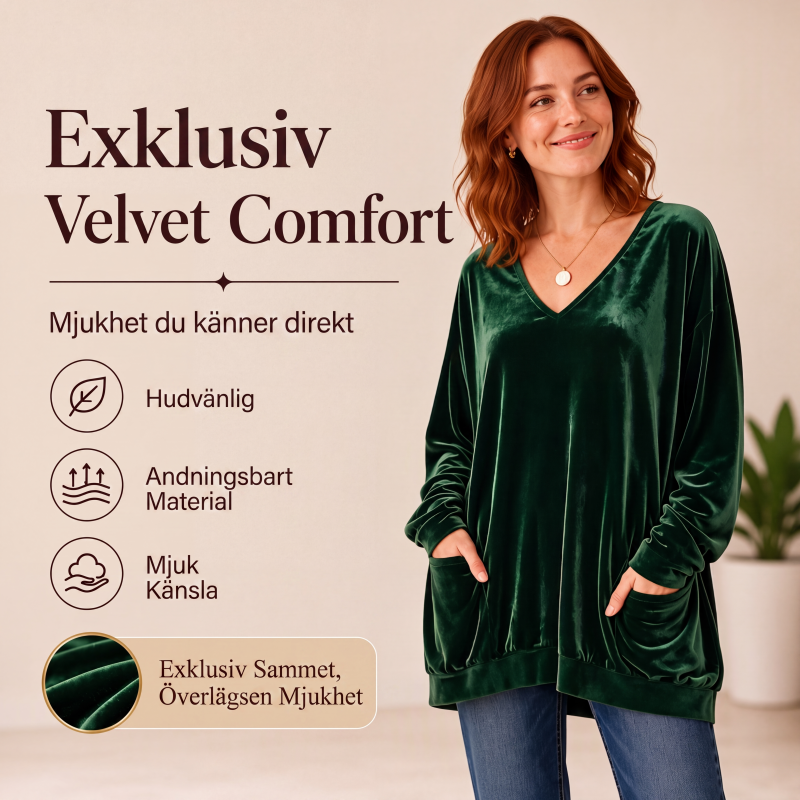 Damtopp i sammet med V-ringning och långa ärmar