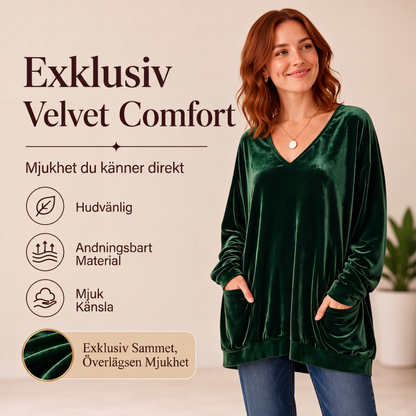 Damtopp i sammet med V-ringning och långa ärmar