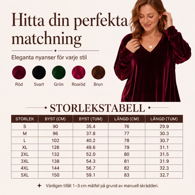 Damtopp i sammet med V-ringning och långa ärmar