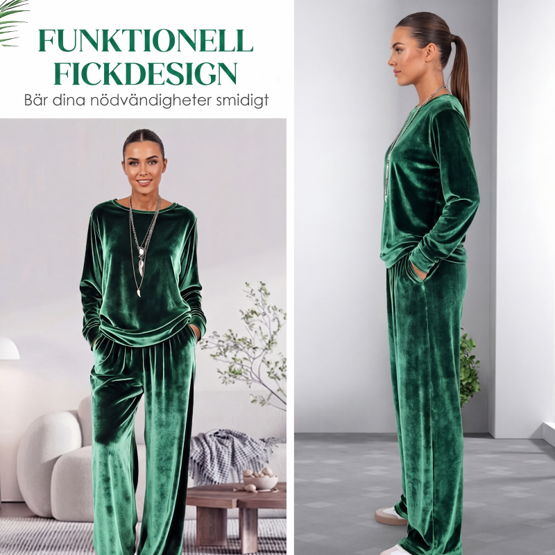 🎀Tvådelat set med sammetstopp och byxor för kvinnor
