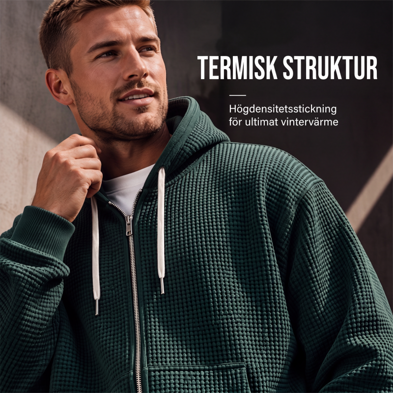 Bästsäljare🔥 🧥 Våffelstickad hoodie med hel dragkedja – oversize-passform för urban streetwear