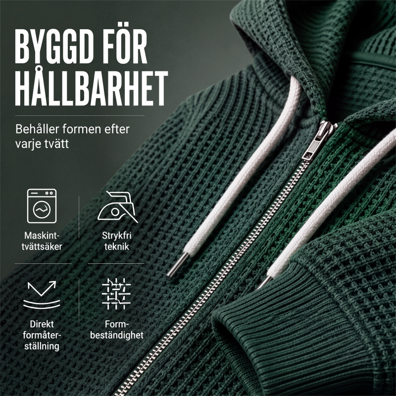 Bästsäljare🔥 🧥 Våffelstickad hoodie med hel dragkedja – oversize-passform för urban streetwear