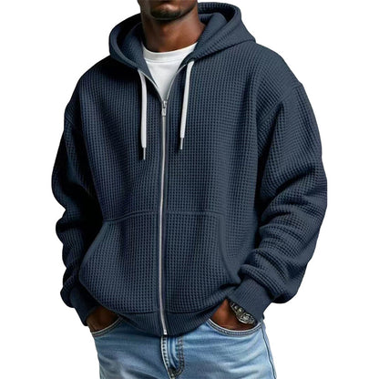 Bästsäljare🔥 🧥 Våffelstickad hoodie med hel dragkedja – oversize-passform för urban streetwear