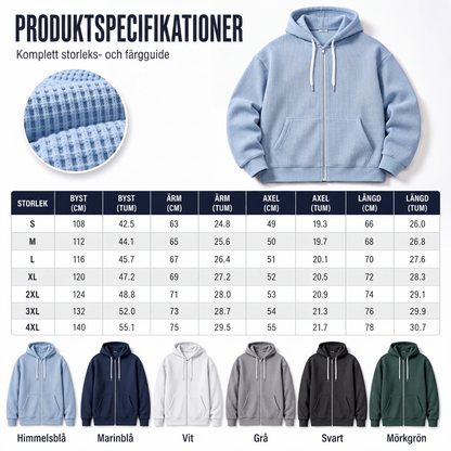 Bästsäljare🔥 🧥 Våffelstickad hoodie med hel dragkedja – oversize-passform för urban streetwear