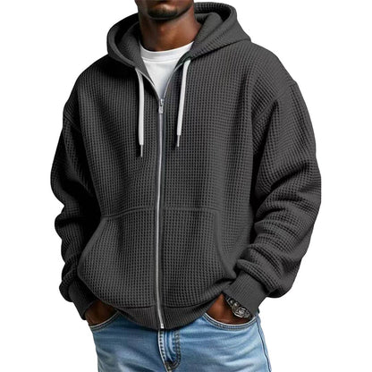 Bästsäljare🔥 🧥 Våffelstickad hoodie med hel dragkedja – oversize-passform för urban streetwear