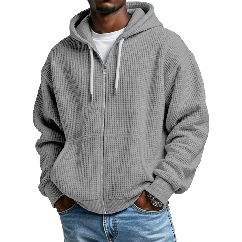 Bästsäljare🔥 🧥 Våffelstickad hoodie med hel dragkedja – oversize-passform för urban streetwear