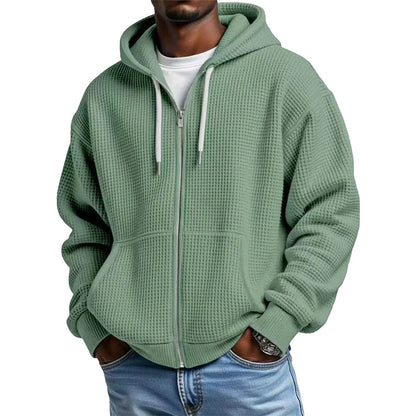 Bästsäljare🔥 🧥 Våffelstickad hoodie med hel dragkedja – oversize-passform för urban streetwear