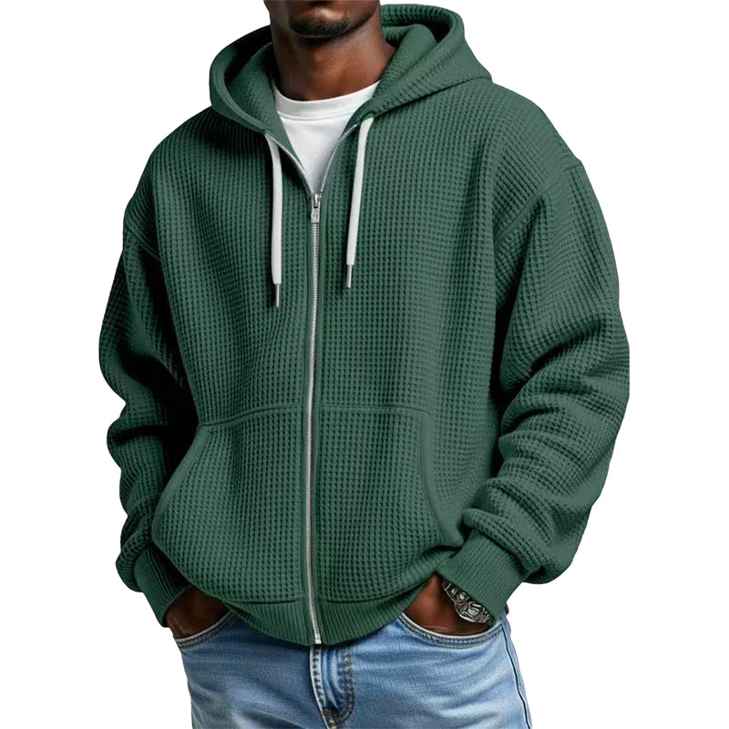 Bästsäljare🔥 🧥 Våffelstickad hoodie med hel dragkedja – oversize-passform för urban streetwear