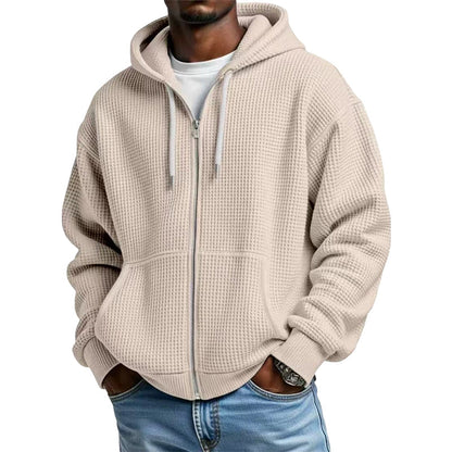 Bästsäljare🔥 🧥 Våffelstickad hoodie med hel dragkedja – oversize-passform för urban streetwear