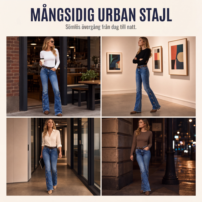 Damernas högmidjade slitna bootcut-jeans