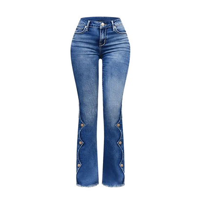 Damernas högmidjade slitna bootcut-jeans