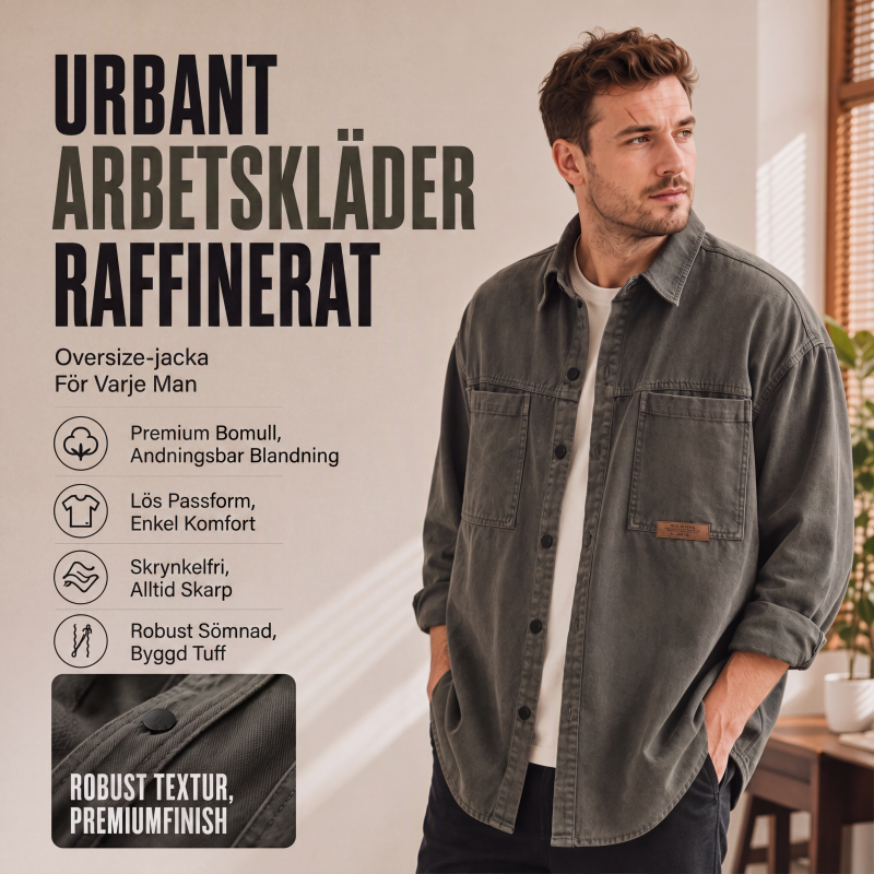 Herrls långärmad löst sittande utilityskjorta