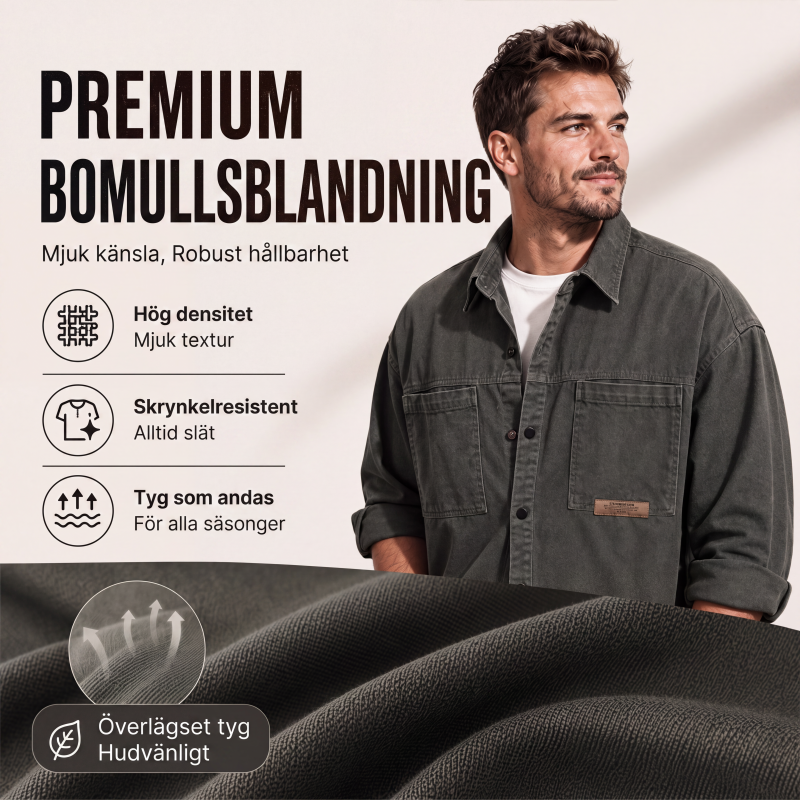 Herrls långärmad löst sittande utilityskjorta