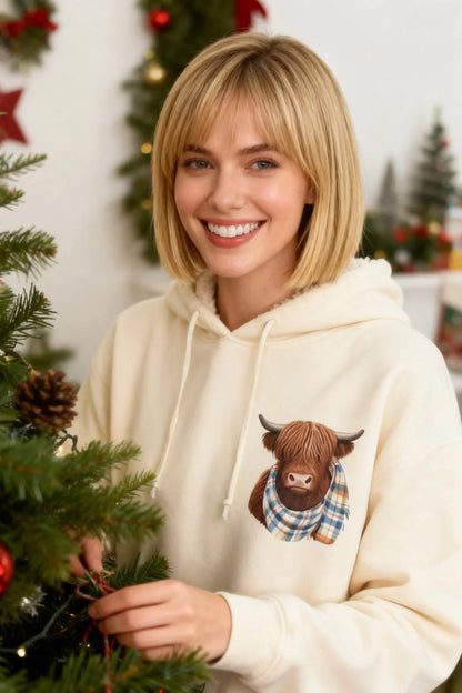 🐮Söt Highland Cow Mysig Fleecefodrad Huvtröja