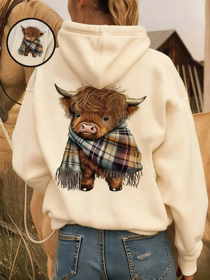 🐮Söt Highland Cow Mysig Fleecefodrad Huvtröja