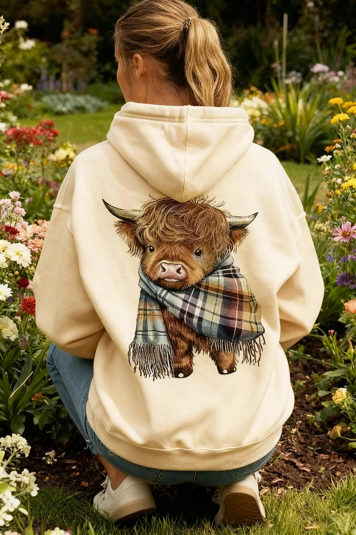 🐮Söt Highland Cow Mysig Fleecefodrad Huvtröja
