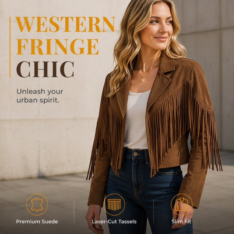 💰 Halva priset! Western fringe jacka i mockaimitation, med fransar, motorcykelstil, passar till allt. ✨