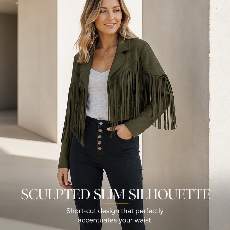 💰 Halva priset! Western fringe jacka i mockaimitation, med fransar, motorcykelstil, passar till allt. ✨