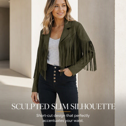 💰 Halva priset! Western fringe jacka i mockaimitation, med fransar, motorcykelstil, passar till allt. ✨