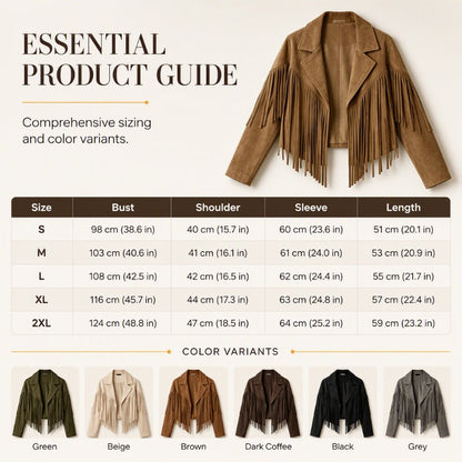 💰 Halva priset! Western fringe jacka i mockaimitation, med fransar, motorcykelstil, passar till allt. ✨