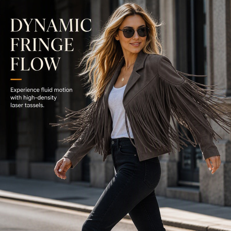💰 Halva priset! Western fringe jacka i mockaimitation, med fransar, motorcykelstil, passar till allt. ✨