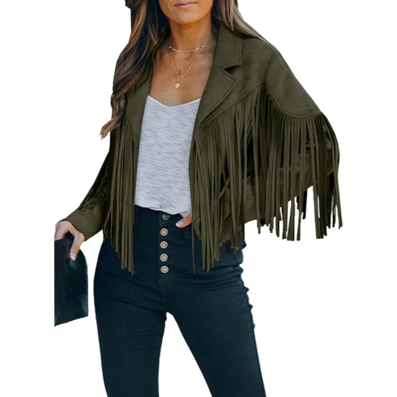 💰 Halva priset! Western fringe jacka i mockaimitation, med fransar, motorcykelstil, passar till allt. ✨