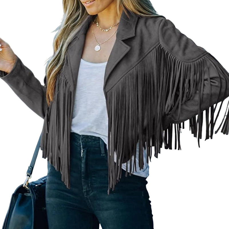 💰 Halva priset! Western fringe jacka i mockaimitation, med fransar, motorcykelstil, passar till allt. ✨