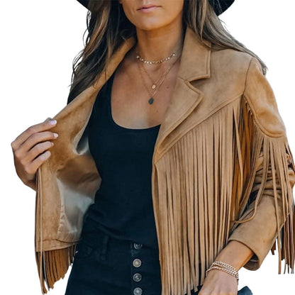💰 Halva priset! Western fringe jacka i mockaimitation, med fransar, motorcykelstil, passar till allt. ✨
