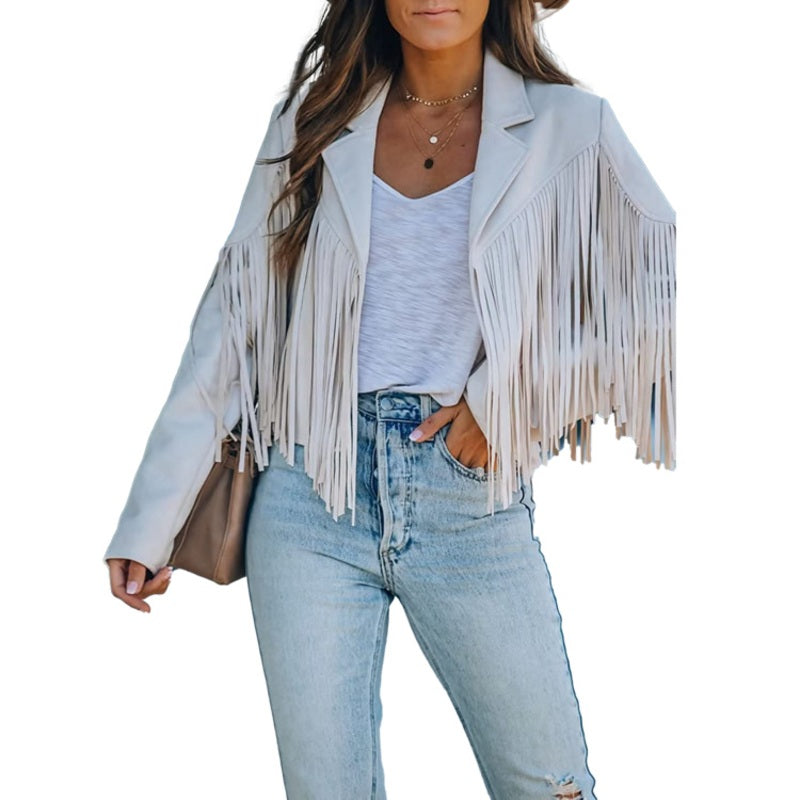 💰 Halva priset! Western fringe jacka i mockaimitation, med fransar, motorcykelstil, passar till allt. ✨